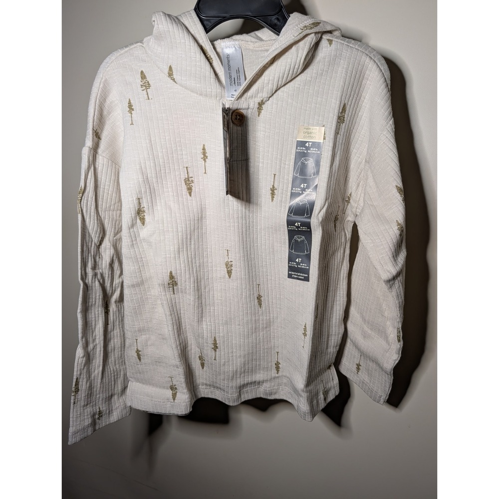 Modern Moments Gerber Organic Cotton Hooded Henley Sweatshirt 4T Pine Tree Cream